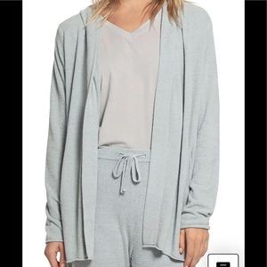 Barefoot Dreams cozy chic ultra lite hooded cardigan sz Large in blue water